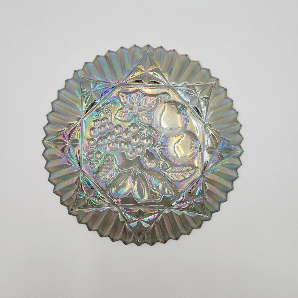 Vintage Federal Glass Pioneer Smoke Iridescent Intaglio Fruit Plate 11
